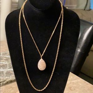 Double Goldtone Chain Necklace with Rose Quartz